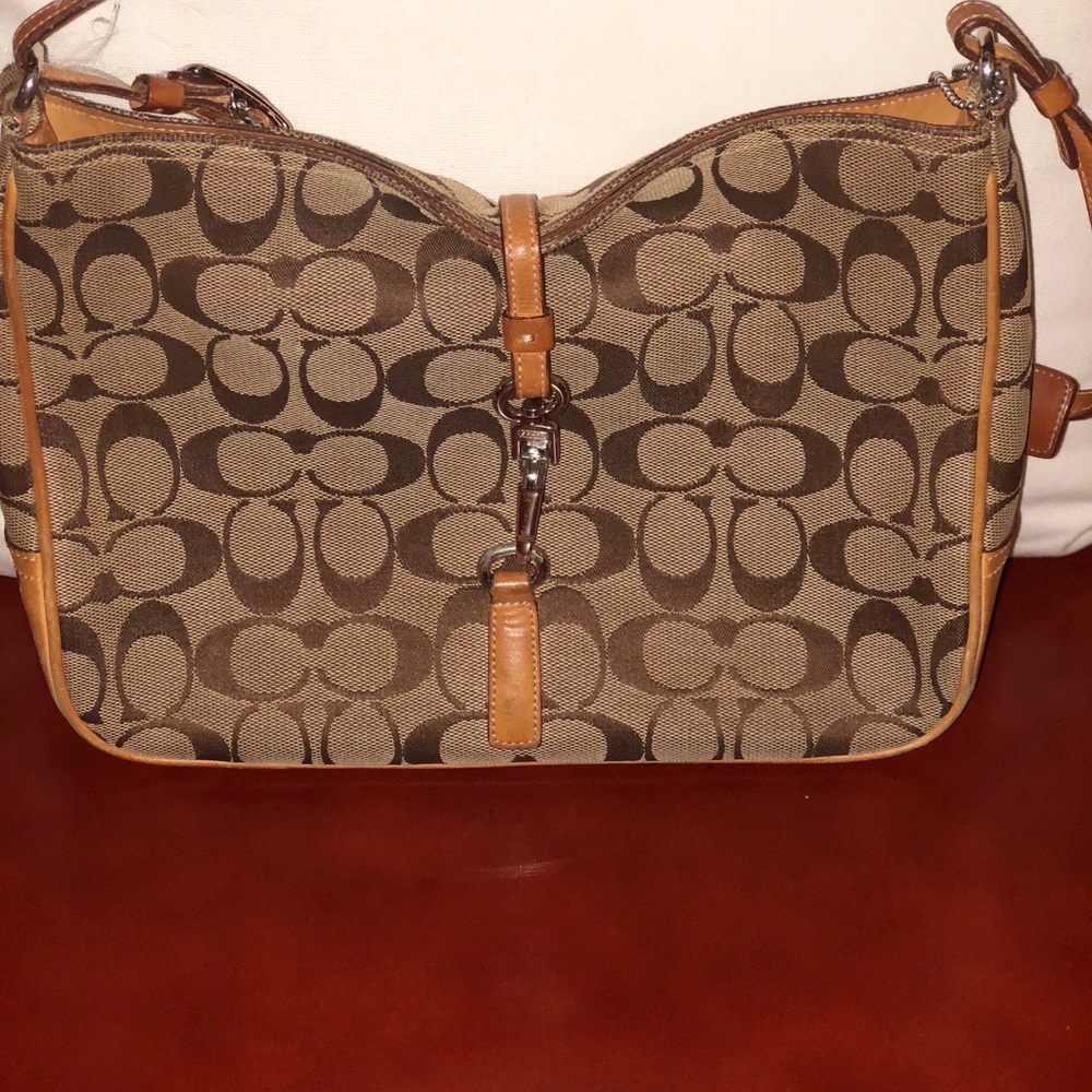 Coach shoulder clutch bag in classic monogram